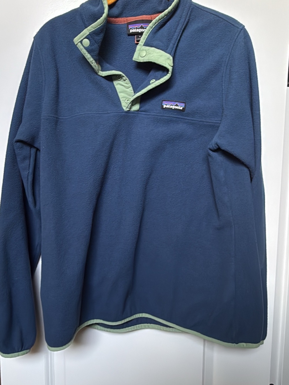 Patagonia Navy Fleece Pullover with Sage Trim